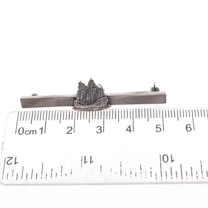 925 Sterling Silver Vintage Sailing Ship Oxidized Pin Brooch