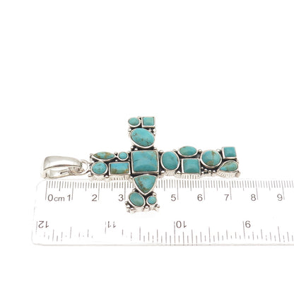 BARSE Sterling Silver Vintage Real Turquoise Large 27.2g Cross Cluster Pendant