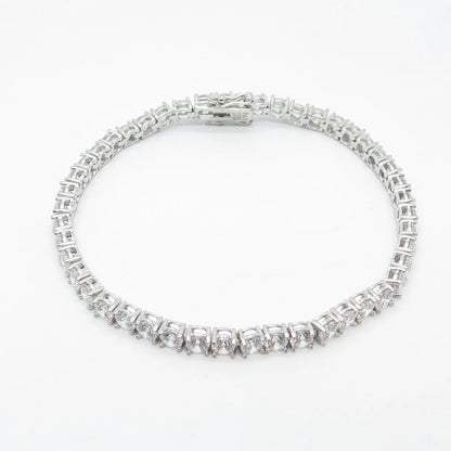 925 Sterling Silver C Z Round Tennis Link Bracelet 7.75"