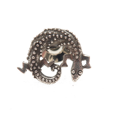 925 Sterling Silver Vintage Lizard Oxidized Tie Tack / Lapel Pin