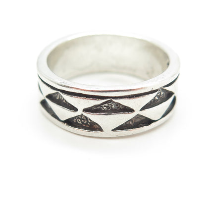 SUN WEST 925 Sterling Silver Vintage Checkers Band Ring Size 6.5