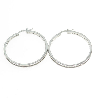 925 Sterling Silver Round-Cut All Around C Z Hoop Earrings