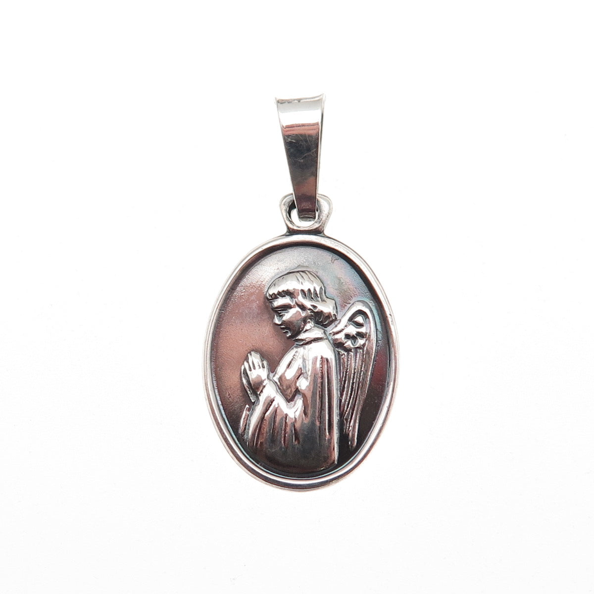 925 Sterling Silver Vintage Italy Archangel Gabriel Oxidized Charm Pendant