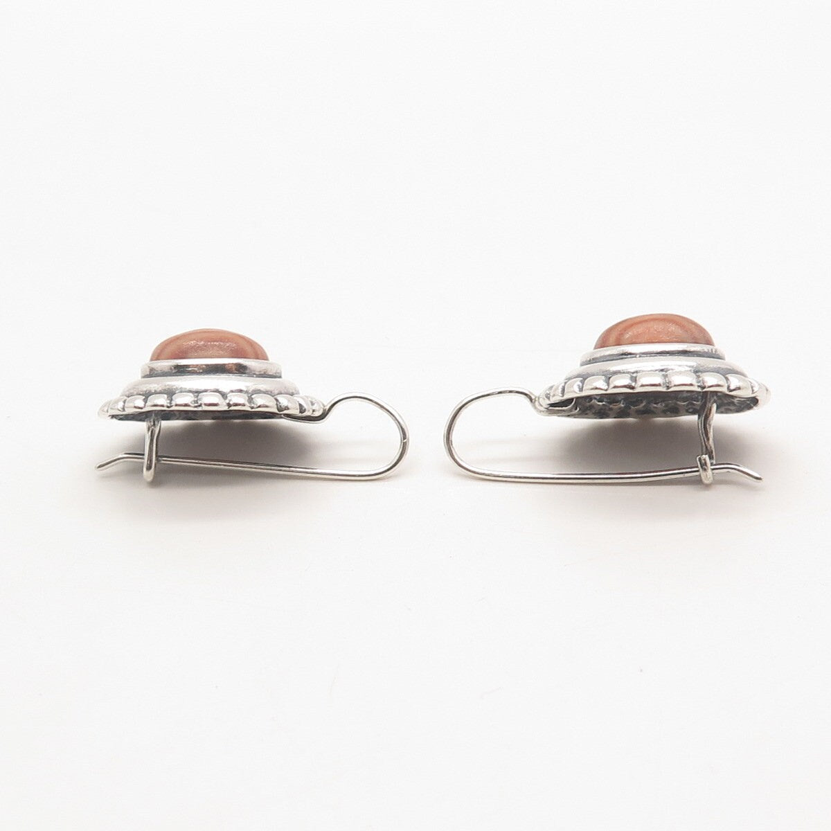 925 Sterling Silver Vintage Real Jasper Beaded Oval Earrings