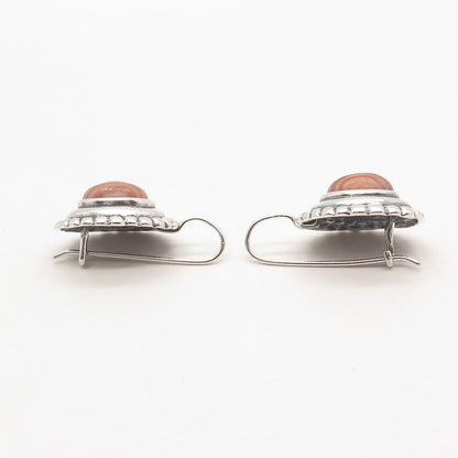925 Sterling Silver Vintage Real Jasper Beaded Oval Earrings