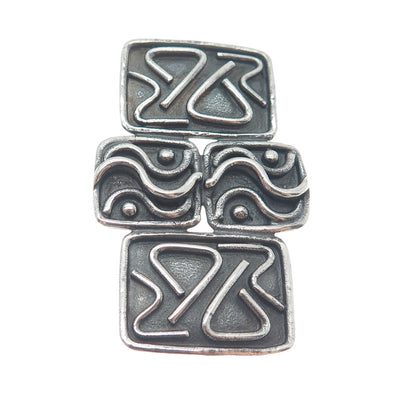 925 Sterling Silver Vintage Modernist Oxidized Pin Brooch