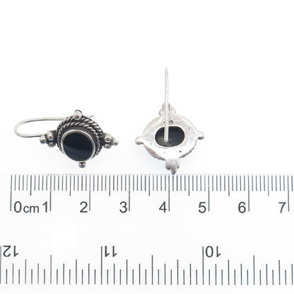 925 Sterling Silver Vintage Real Black Onyx Beaded Oxidized Earrings