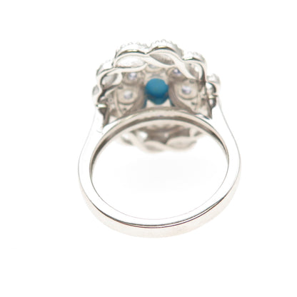 Chuck Clemency 925 Sterling Silver Real Turquoise & Tanzanite Floral Ring Size 6