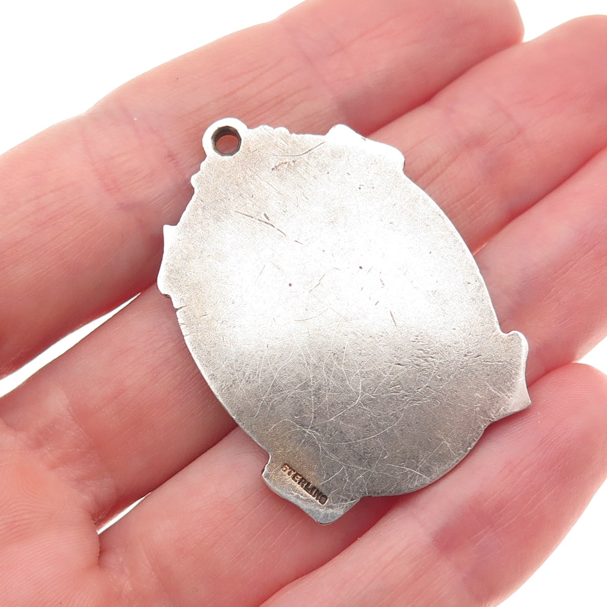 925 Sterling Silver Antique Art Deco Wrestling Medallion Oxidized Pendant