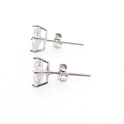 DBJ DEE BERKLE 925 Sterling Silver Princess-Cut C Z Stud Earrings