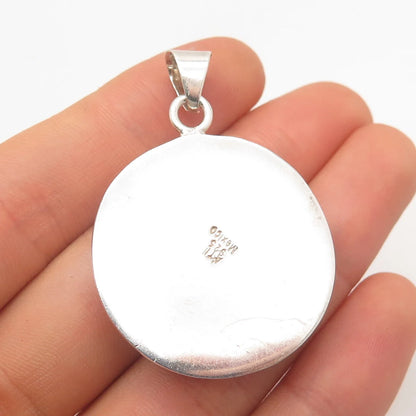 925 Sterling Silver Vintage Mexico ATI Ribbed Round Pendant