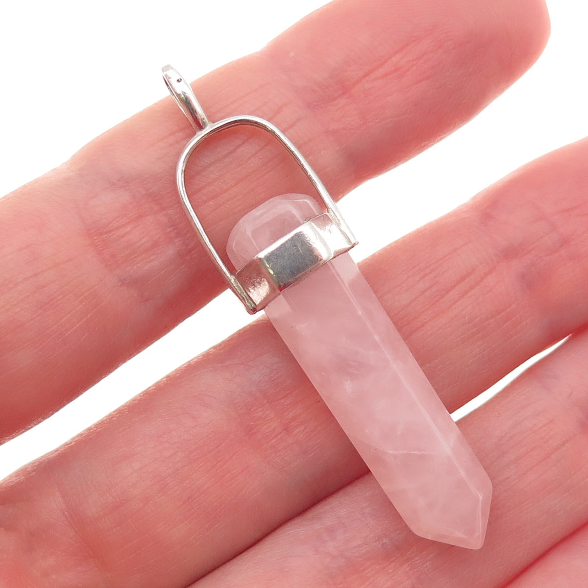 925 Sterling Silver Vintage Real Rose Quartz & Red Garnet Heart Amulet Pendant