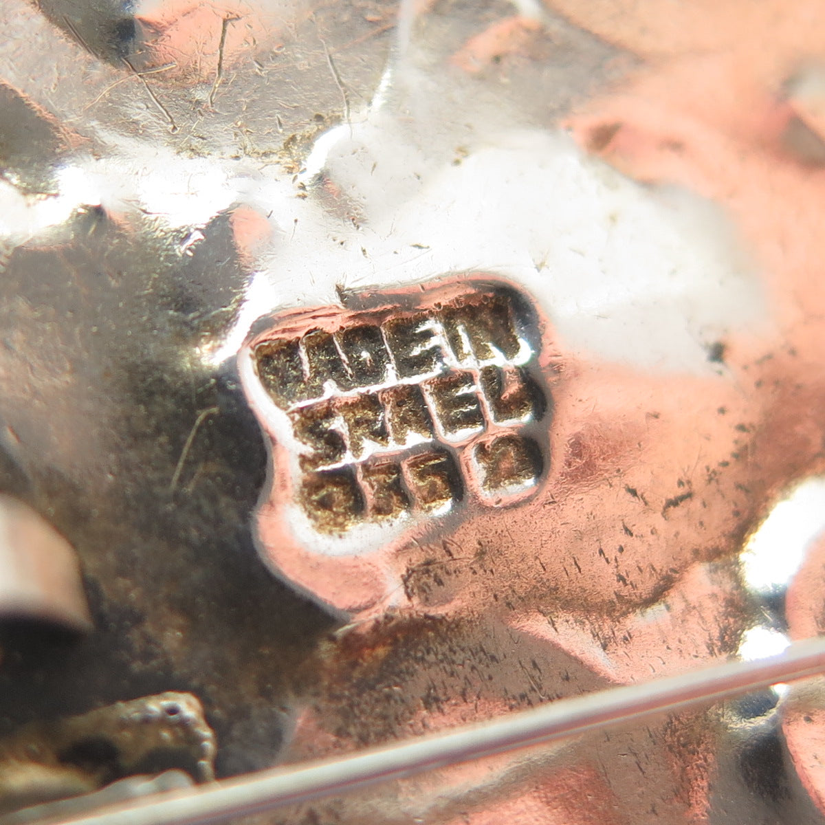 935 Silver 2-Tone Vintage Israel Real Tiger Eye Black Agate & Opal Pin Brooch