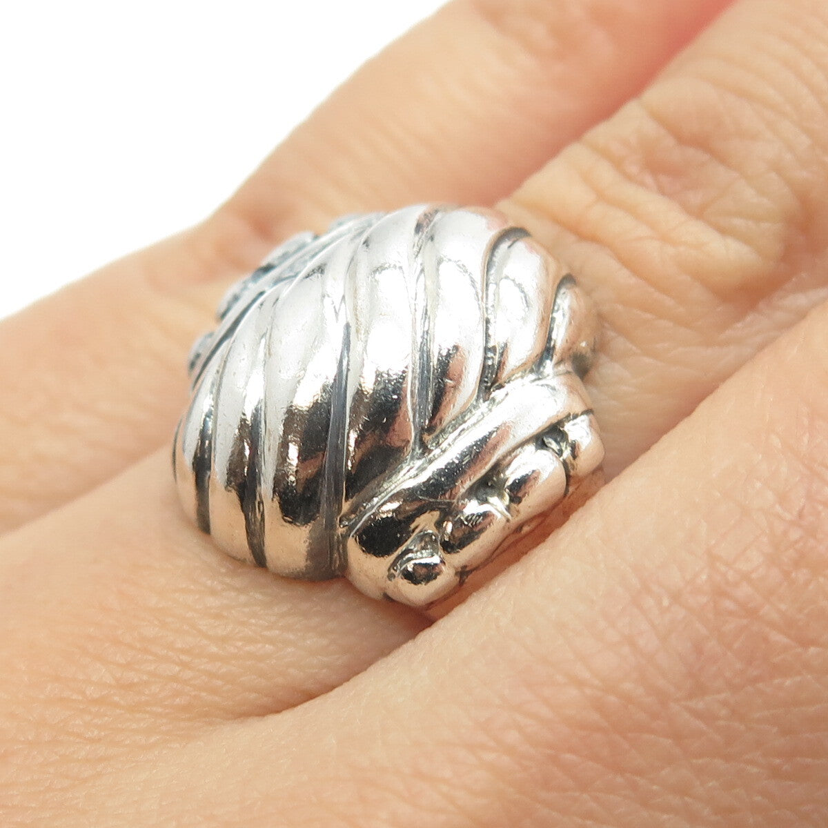 925 Sterling Silver Vintage Modernist Wavy Ring Size 6.75