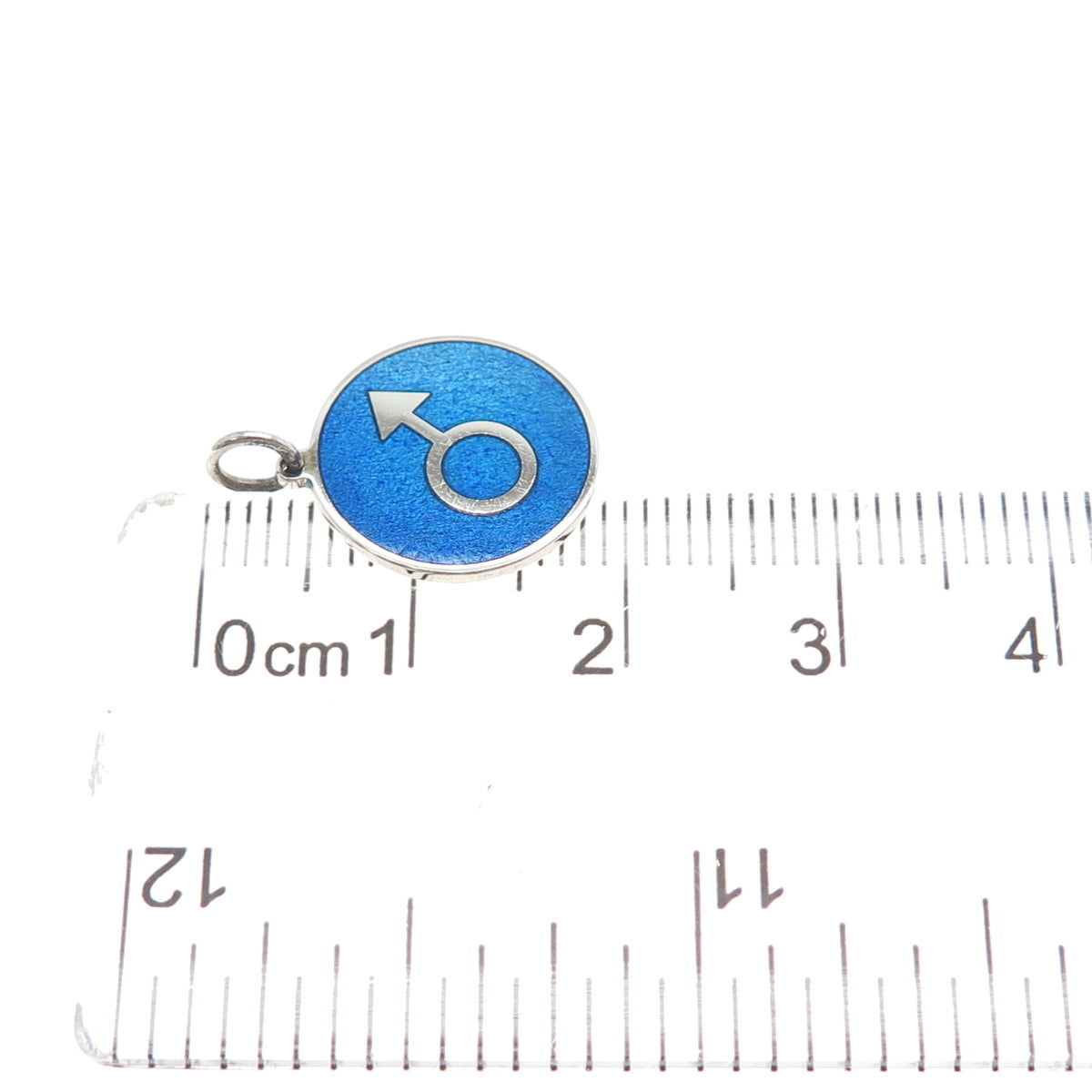 925 Sterling Silver Blue Enamel Male Symbol Round Tag Minimalist Charm Pendant