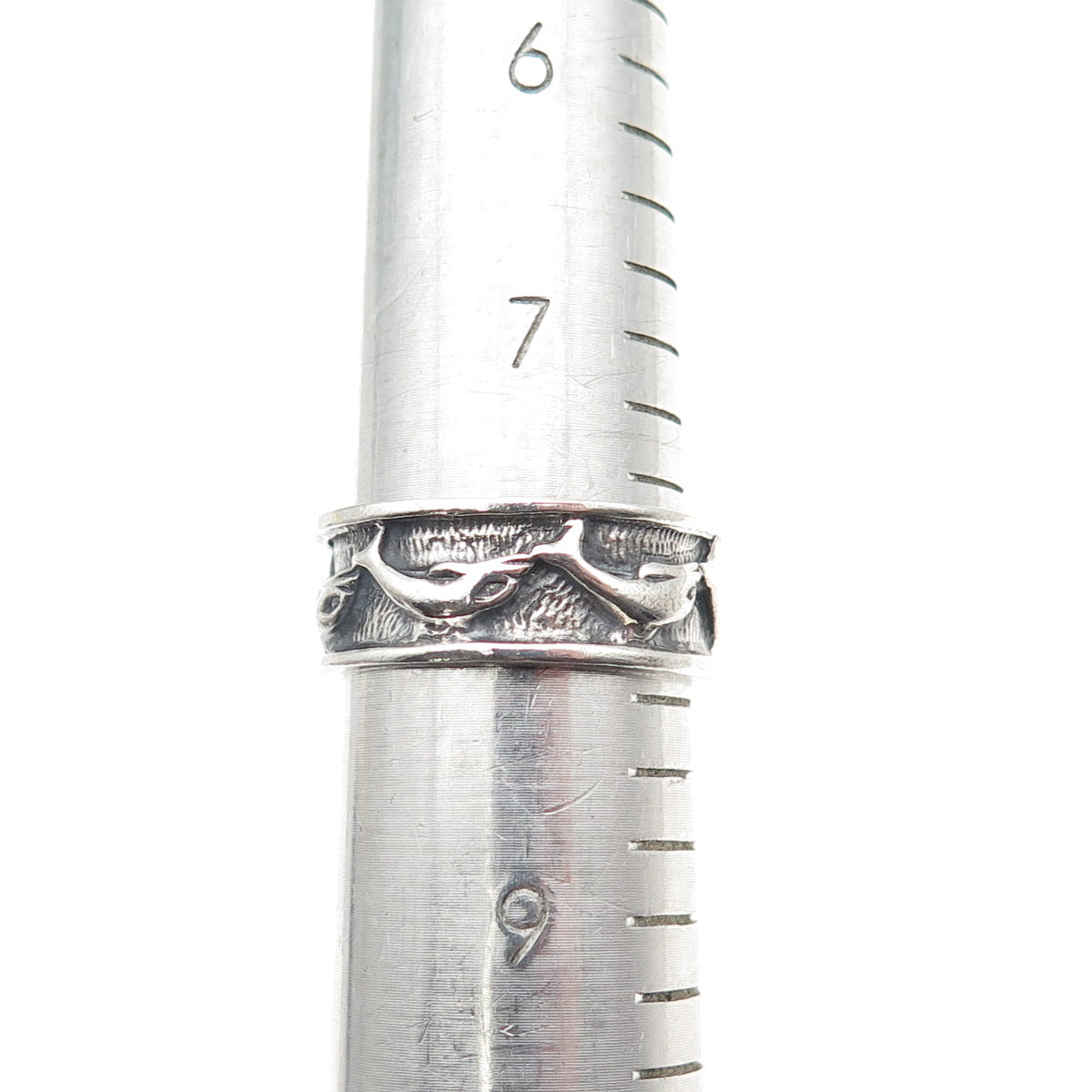 925 Sterling Silver Vintage Dolphin Oxidized Band Ring Size 8.25