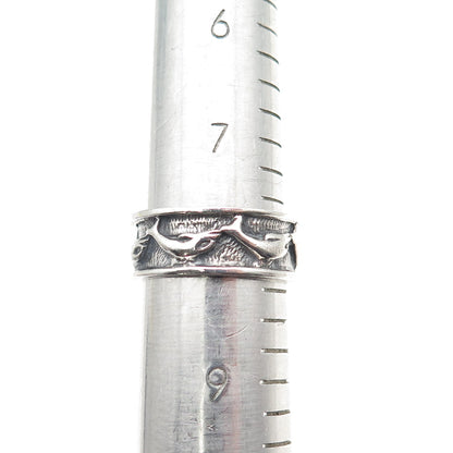 925 Sterling Silver Vintage Dolphin Oxidized Band Ring Size 8.25