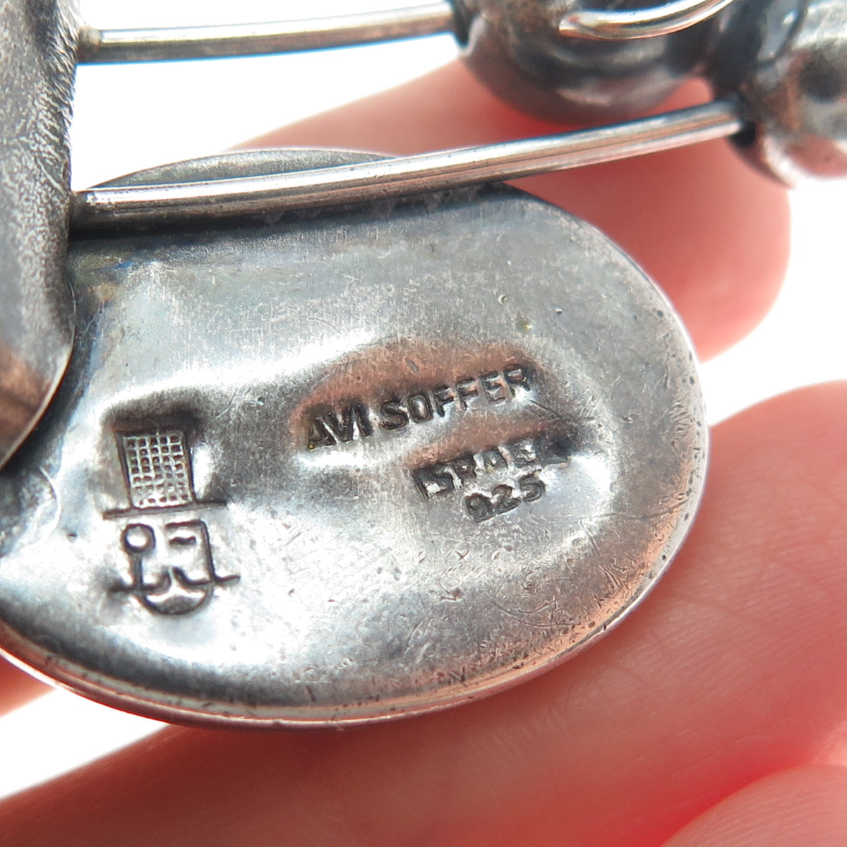 AVI SOFFER Sterling Vintage Israel Hematite Modernist Slide Pendant / Pin Brooch