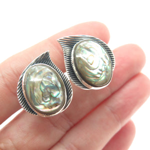 DANECRAFT Sterling Silver Antique Real Abalone Shell Floral Screw Back Earrings
