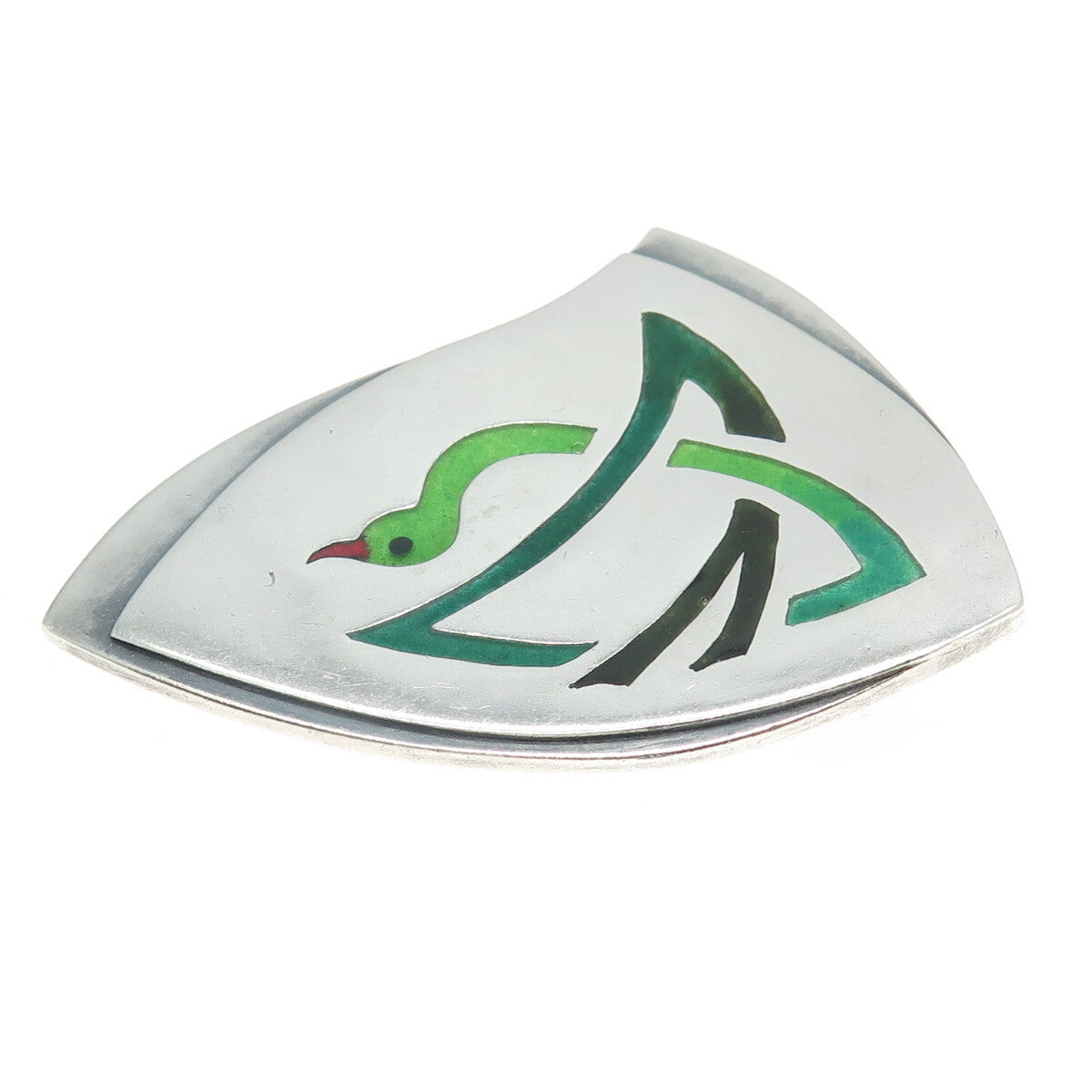 925 Sterling Silver Vintage Enamel Snake Modernist Pendant