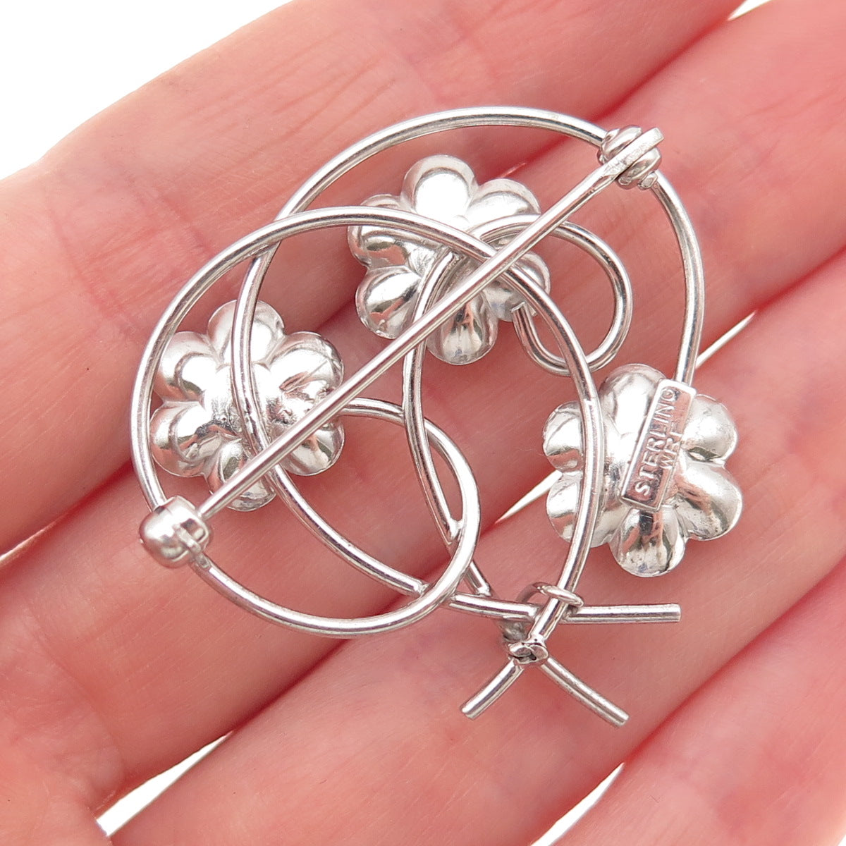 WRE W.E. Richards 925 Sterling Silver Vintage Flower Pin Brooch