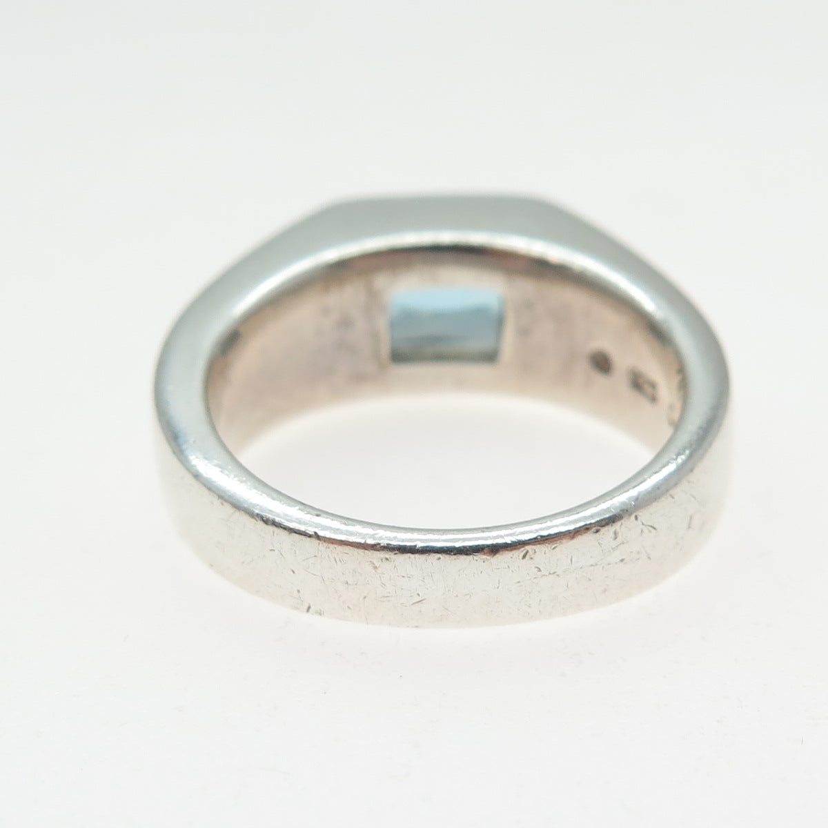925 Sterling Silver Vintage Real Blue Topaz Modernist Ring Size 9.25