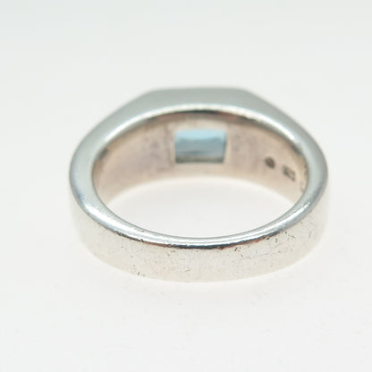 925 Sterling Silver Vintage Real Blue Topaz Modernist Ring Size 9.25