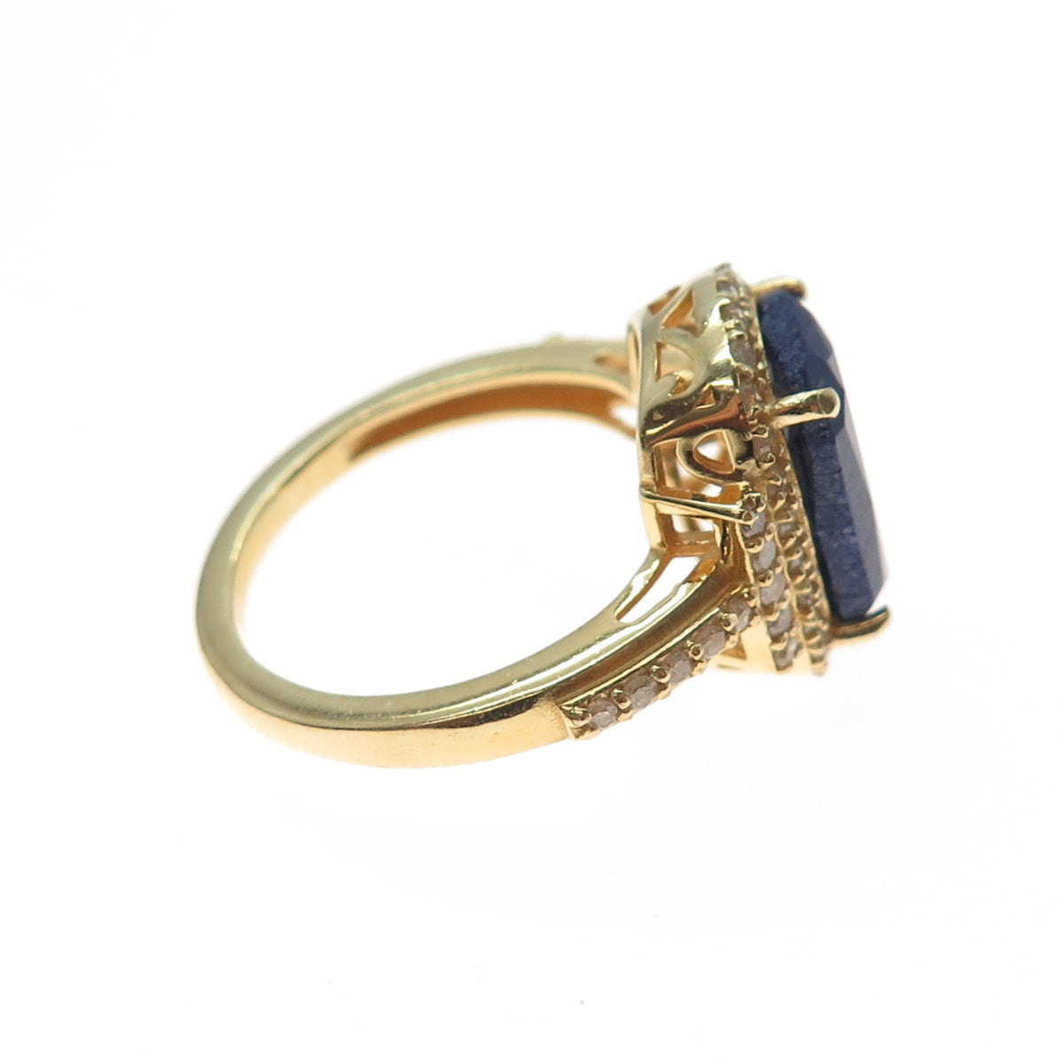 DSMK 925 Sterling Silver Gold Plated Real Diamond & Sapphire Ring Size 9.25
