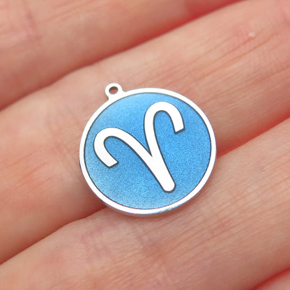 TOKEMOTI 925 Sterling Silver Blue Enamel Aries Zodiac Minimalist Charm Pendant
