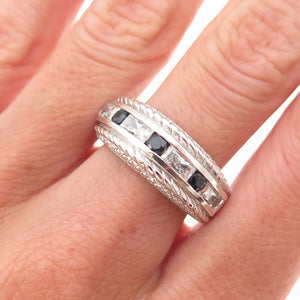 Judith Ripka 925 Sterling Silver Real Sapphire & C Z Ring Size 8.25