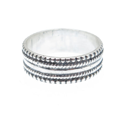 925 Sterling Silver Vintage Granulated Oxidized Band Ring Size 8.5