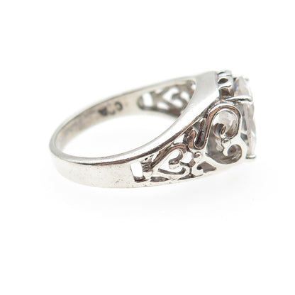 CHATEAU D'ARGENT 925 Sterling Silver Vintage Oval-Cut C Z Heart Ring Size 7