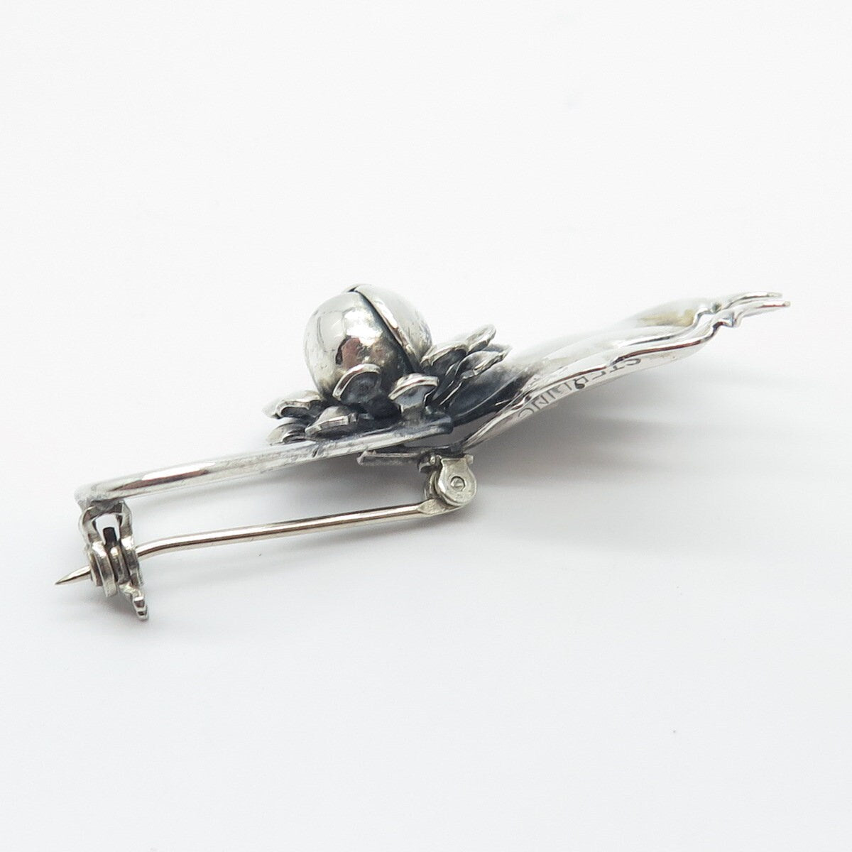 925 Sterling Silver Vintage Floral Leaf Pin Brooch