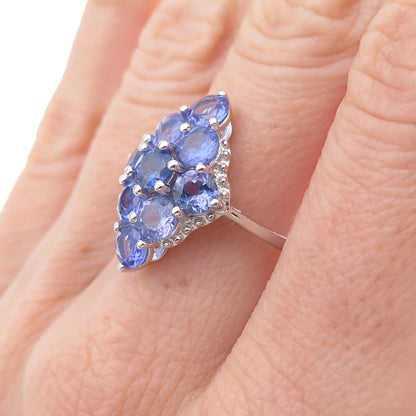 925 Sterling Silver Real Round-Cut Tanzanite Ring Size 8