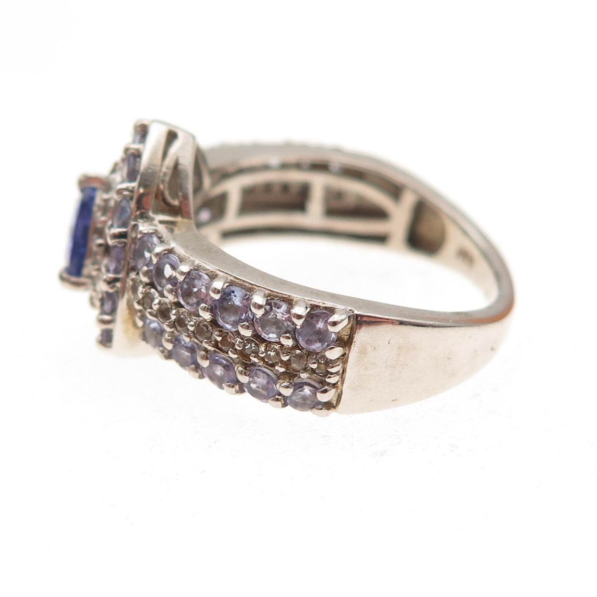Chuck Clemency 925 Sterling Silver Real Tanzanite & White Topaz Ring Size 7