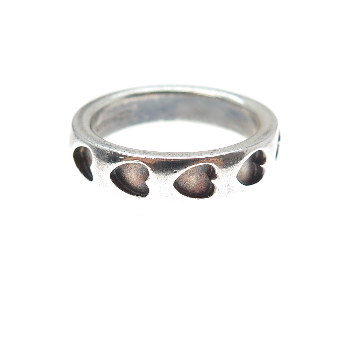 925 Sterling Silver Vintage Heart Oxidized All Around Band Ring Size 8