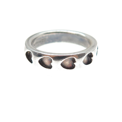 925 Sterling Silver Vintage Heart Oxidized All Around Band Ring Size 8