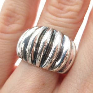925 Sterling Silver Vintage Modernist Ribbed Dome Oxidized Ring Size 6.5