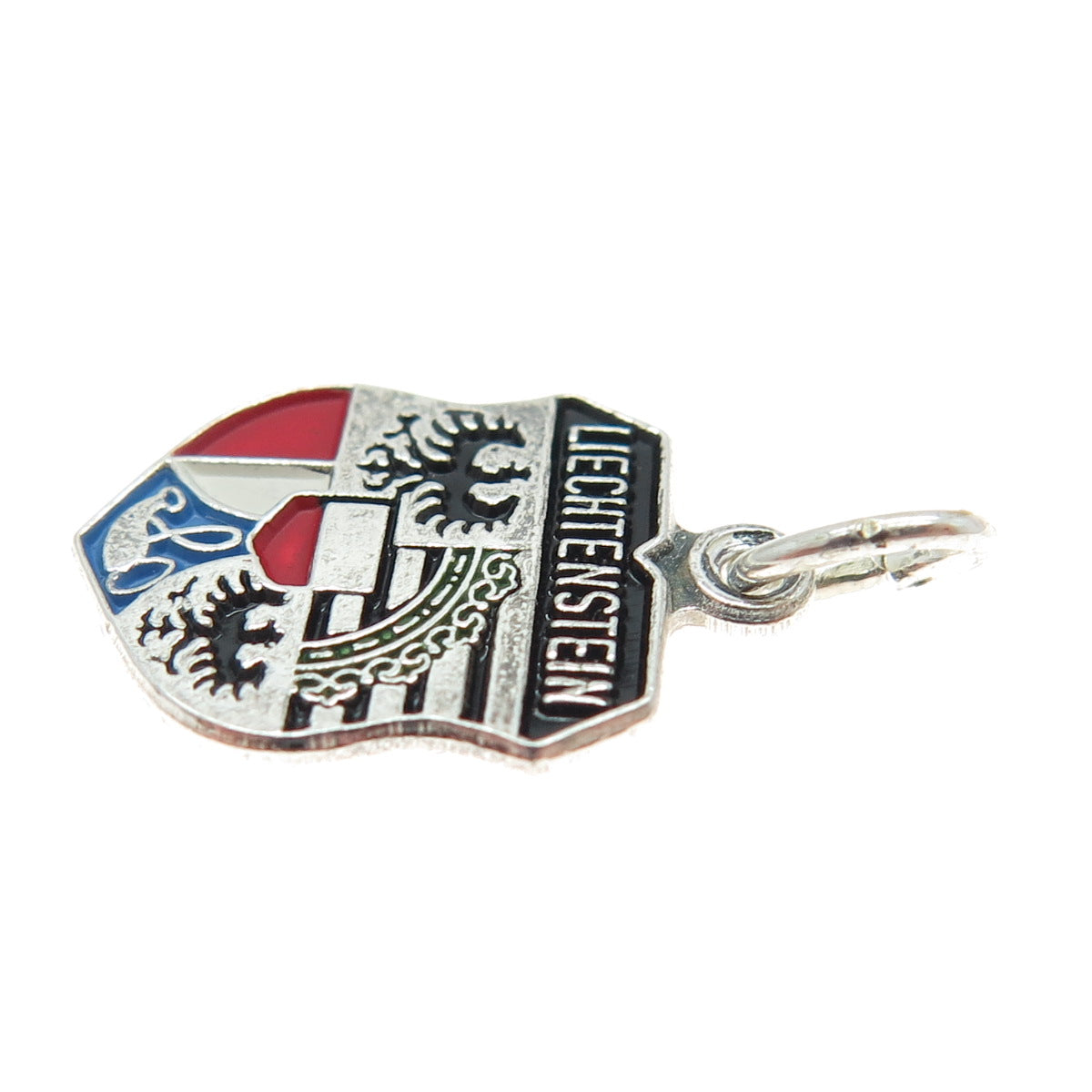 800 Silver Vintage Enamel Liechtenstein Coat of Arms Minimalist Charm Pendant