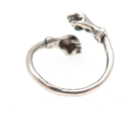 925 Sterling Silver Vintage Fighter Oxidized Adjustable Ring Size 7.25