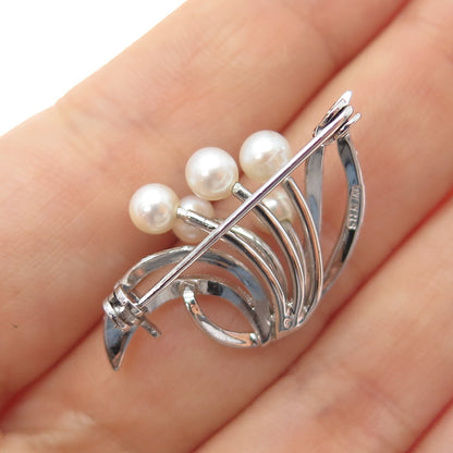 925 Sterling Silver Antique Art Deco Real Pearl Floral Pin Brooch
