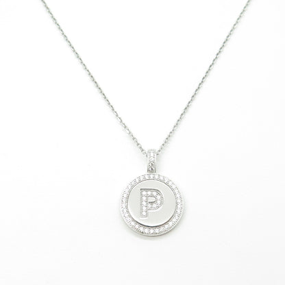 925 Sterling Silver Italy Round-Cut C Z Letter "P" Cable Chain Necklace 16"
