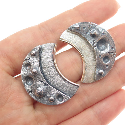 VICTOR ALFARO 925 Sterling Silver Vintage Modernist Crescent Oxidized Earrings