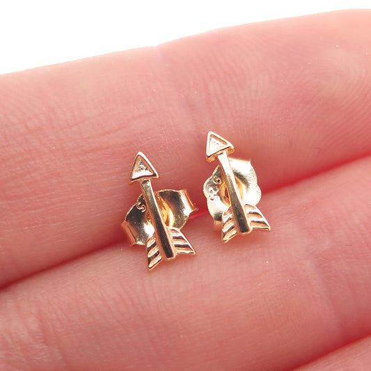 925 Sterling Silver Gold Plated Arrow Stud Earrings