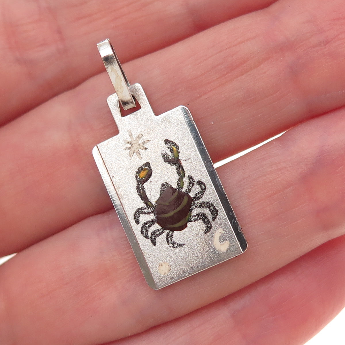 800 Silver Vintage Italy Cancer Zodiac Sign Charm Pendant