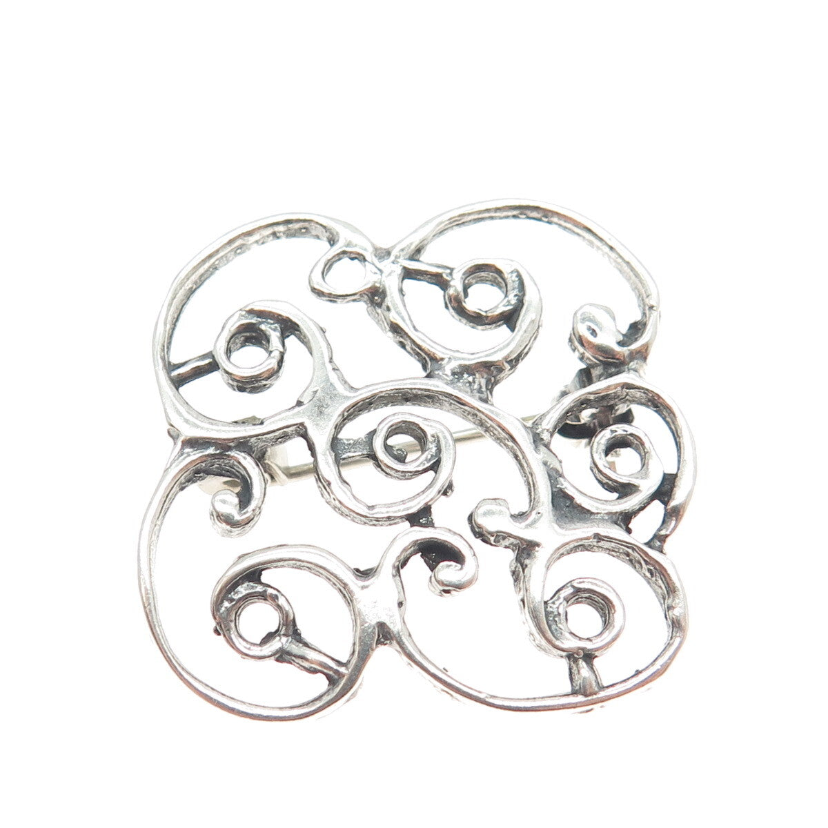 925 Sterling Silver Vintage Swirl Ornate Pin Brooch