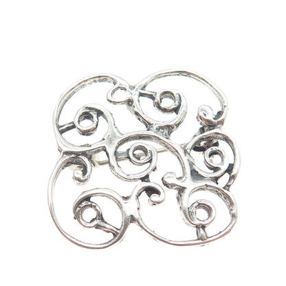 925 Sterling Silver Vintage Swirl Ornate Pin Brooch