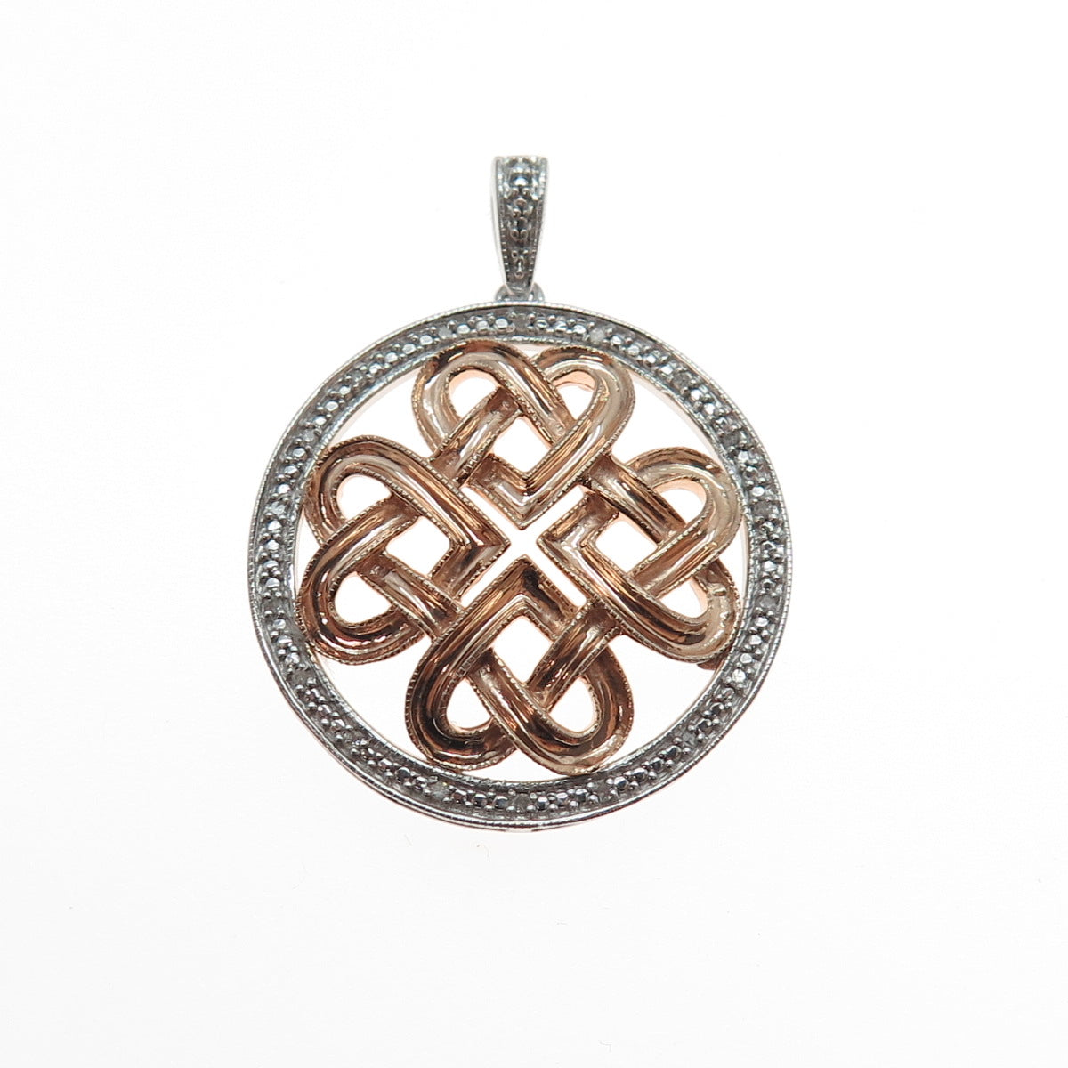 JANE SEYMOUR 925 Sterling Silver 2-Tone Real Diamond Heart Knot Pendant