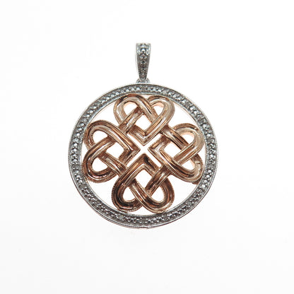 JANE SEYMOUR 925 Sterling Silver 2-Tone Real Diamond Heart Knot Pendant