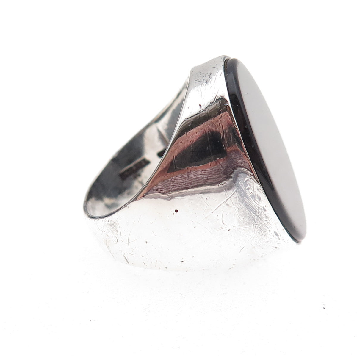 925 Sterling Silver Vintage Israel Real Black Onyx Oxidized Ring Size 9.25